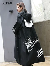Женский Тренч с длинным рукавом XITAO, черный Тренч с широкими рукавами и принтом, Повседневная Уличная одежда, модель ZLL1100, 2019