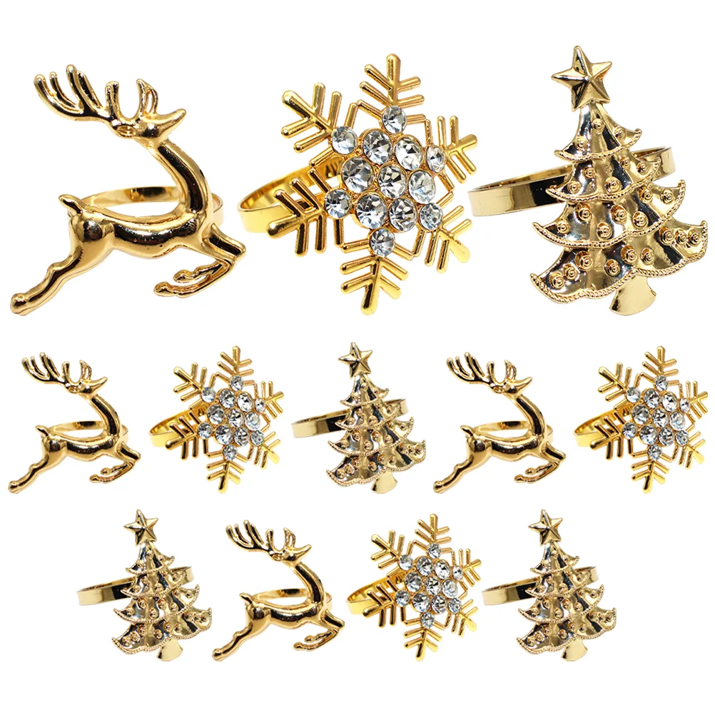 

12 Pcs Christmas Table Decoration Delicate Napkin Rings Practical Buckles Xmas Deer Dining Decors Serviette