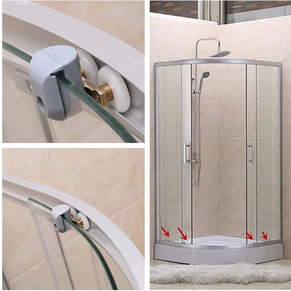 

2pcs Shower Door Copper Pulley Arc Glass Sliding Door Copper Roller Slideway Double Hanging Wheel Bathroom Hardware Accessories