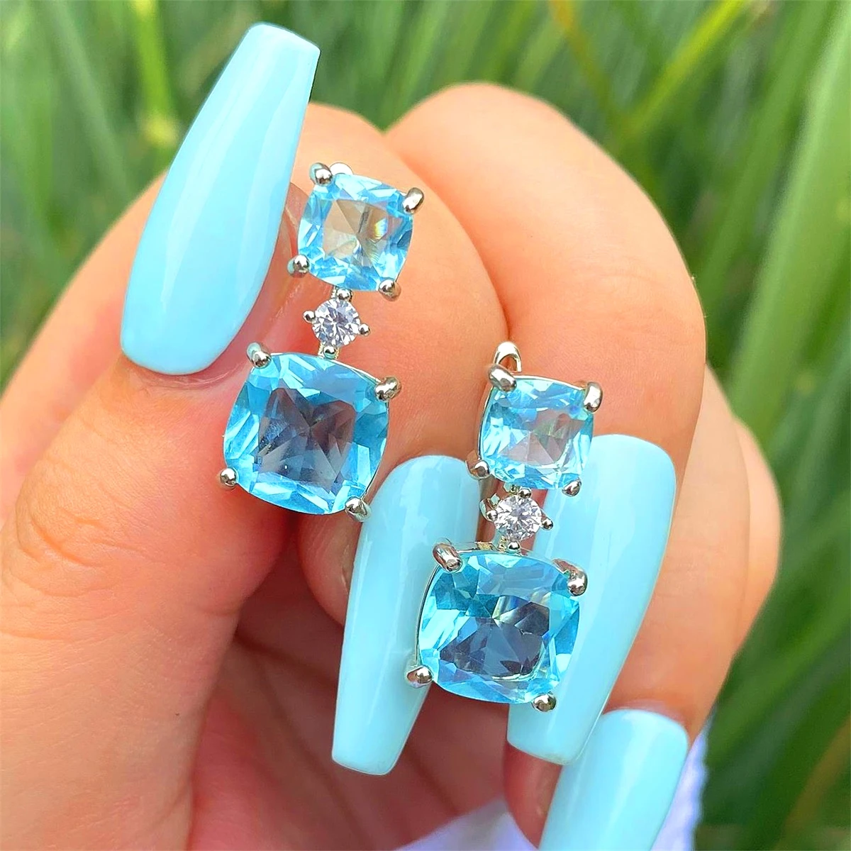 

ANGLANG Classic Blue Cubic Zircon Earrings Meaningful Anniversary Present Vintage Party Accessories Wholesale Lots&Bulk Earrings