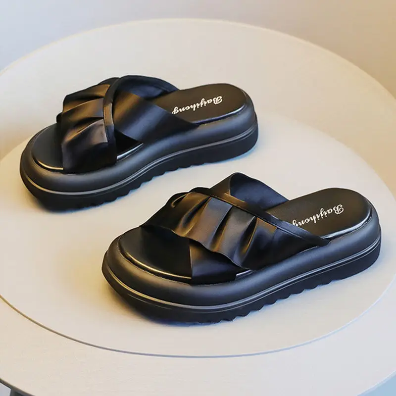 Summer New Thick Sole Women's Slippers Wearing Fashion Matsutake Sole Solid Color Women's Slippers Soft Sole Indoor Slippers