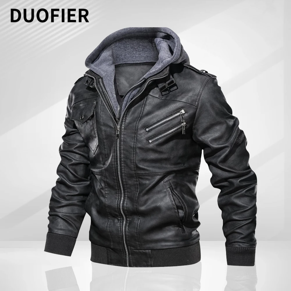 

New Mens PU Hooded Jackets Coats Motorcycle Biker Faux Leather Jacket Men Classic Winter Jackets Clothes Casual Brand Clothing
