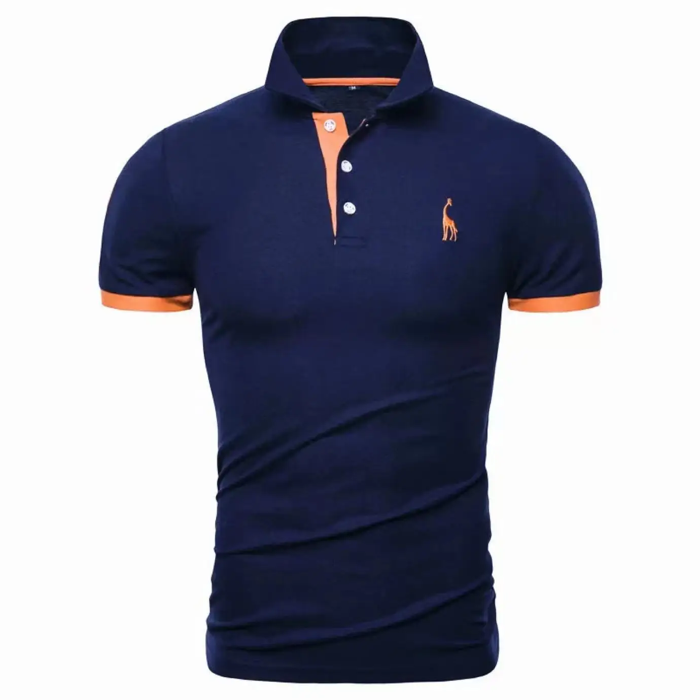 MATA FETYAN  Polo SHIRT men plain casual cotton Polo Giraffe Men Slim Fit Embroidery Short Sleeve Men's Polo FREE SHIP