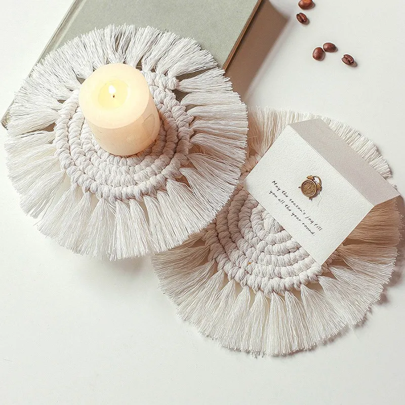 

Cotton Rope Cup Pad Handwoven Non-Slip Table Mat Macrame Placemats Bowl Plate Heat Insulation Coaster Nordic Style Hand-made Pad