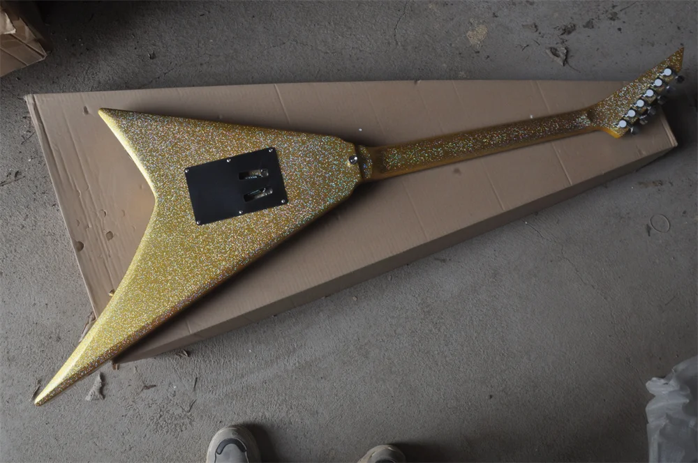 Электрическая гитара Alien V-образной формы в форме ласточкиного хвоста, под заказ, золотая, крупная зернистая, серебристая, отделка порошком, реальные фотографии, искусственная 202238