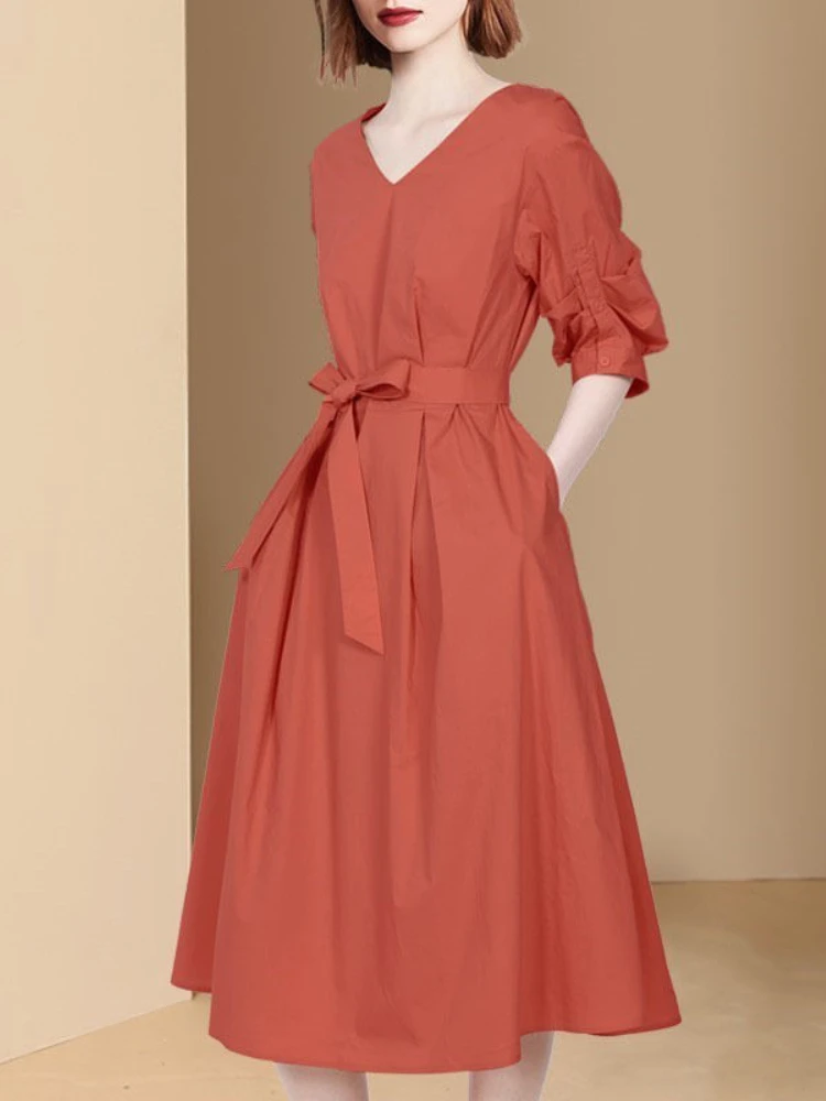 

Fashion Dresses for Women 2023 Spring Summer V-Neck Strap Half Sleeve Dress Women Clothing Streetwear Elegant Evening Dresses