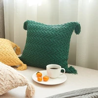 ins nordic cushion modern minimalist wool knitted tassel square bedroom living room sofa pillow dropshipping