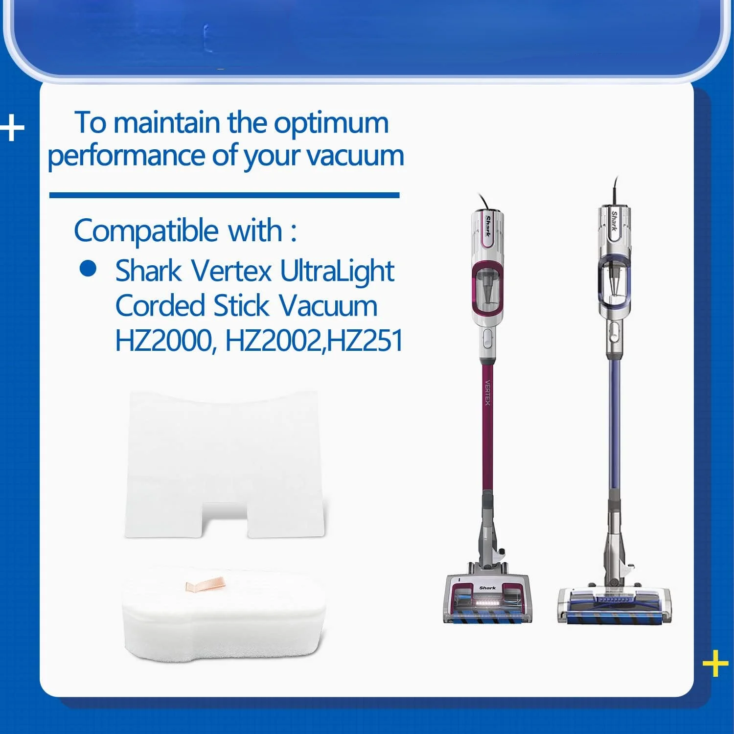 Filter for UltraLight DuoClean PowerFins Corded Stick Vacuum HZ2000 HZ2002 HZ251 Part XFFKHZ2000 XPMFHZ2000 5 Foam and Fel