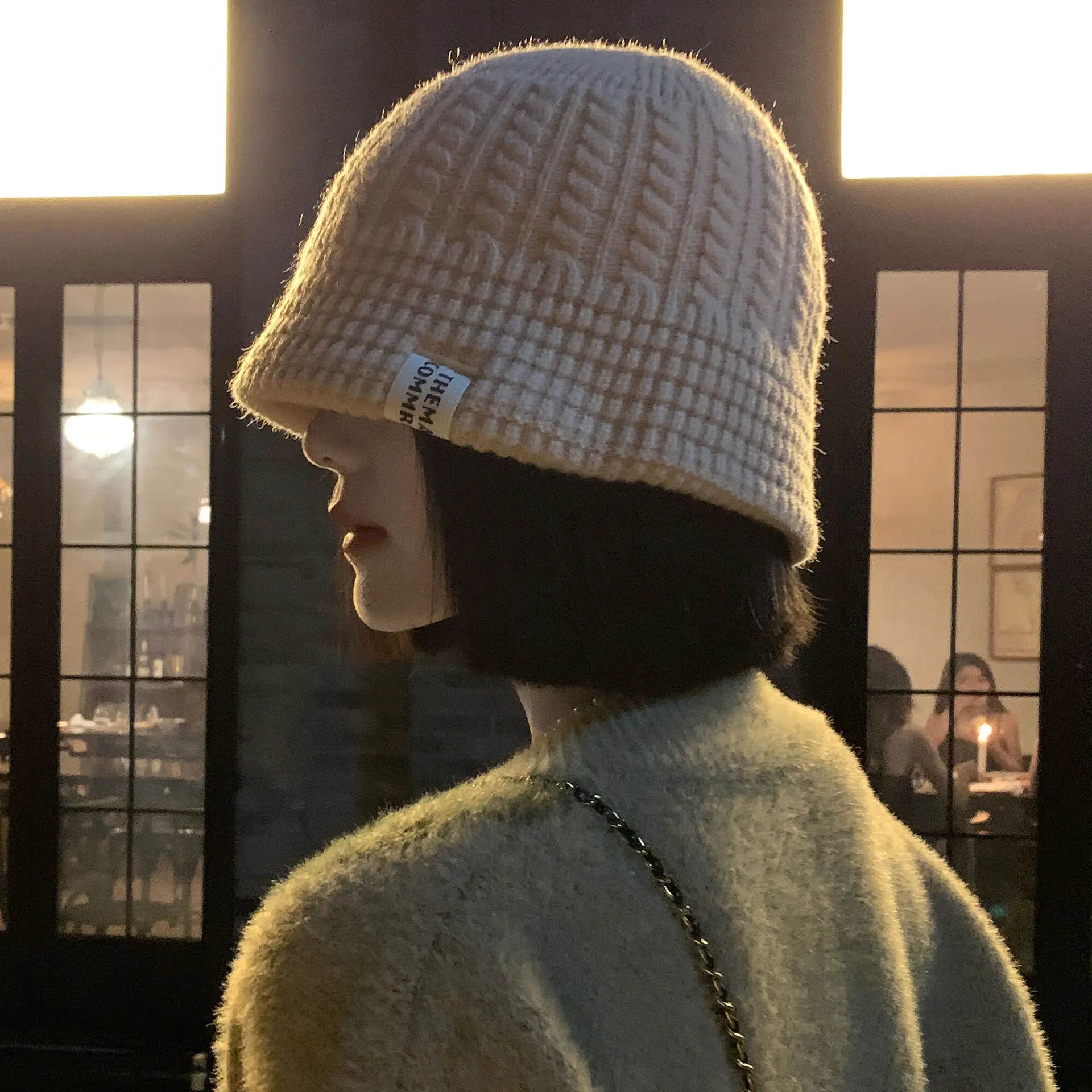 

Beige Hat Women's Autumn and Winter Knitted Fisherman Hat Small Extra Thick Warm Bucket Hat Big Head Wool Bucket Hat
