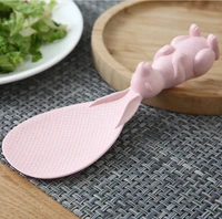 1pcs cute rabbit rice shovel wheat straw can spoon stand up cooker spoon creative non stick cartoon kitchen supplies