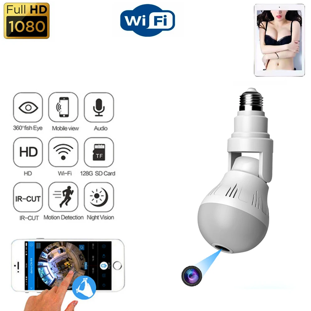 

360 Degree Panoramic Camera Light, Ip Wi-fi, Wireless, Indoor Night Vision, Video Surveillance, Two-way Voice Intercom