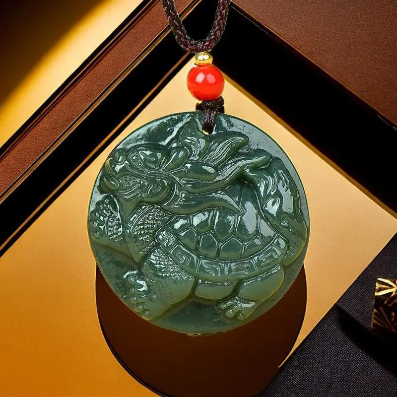 

Hetian Jade Dragon Turtle Pendant Charm Gemstones Necklace Necklaces Natural Jewelry Carved Gemstone Man Talismans Designer
