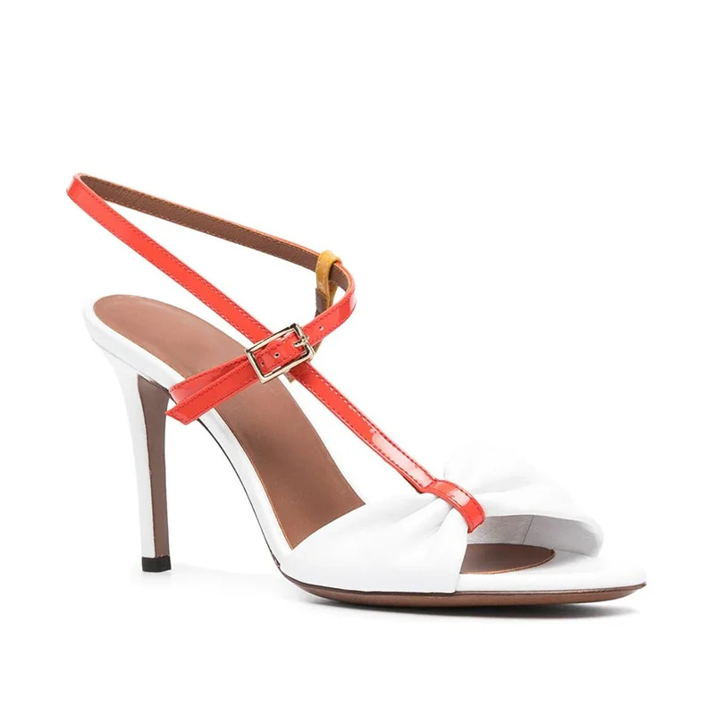 

Сандалии женские на шпильке, искусственная кожа, бант, открытый носок, тонкий каблук, шпилька, ремешок с пряжкой, летняя обувь, разноцветные