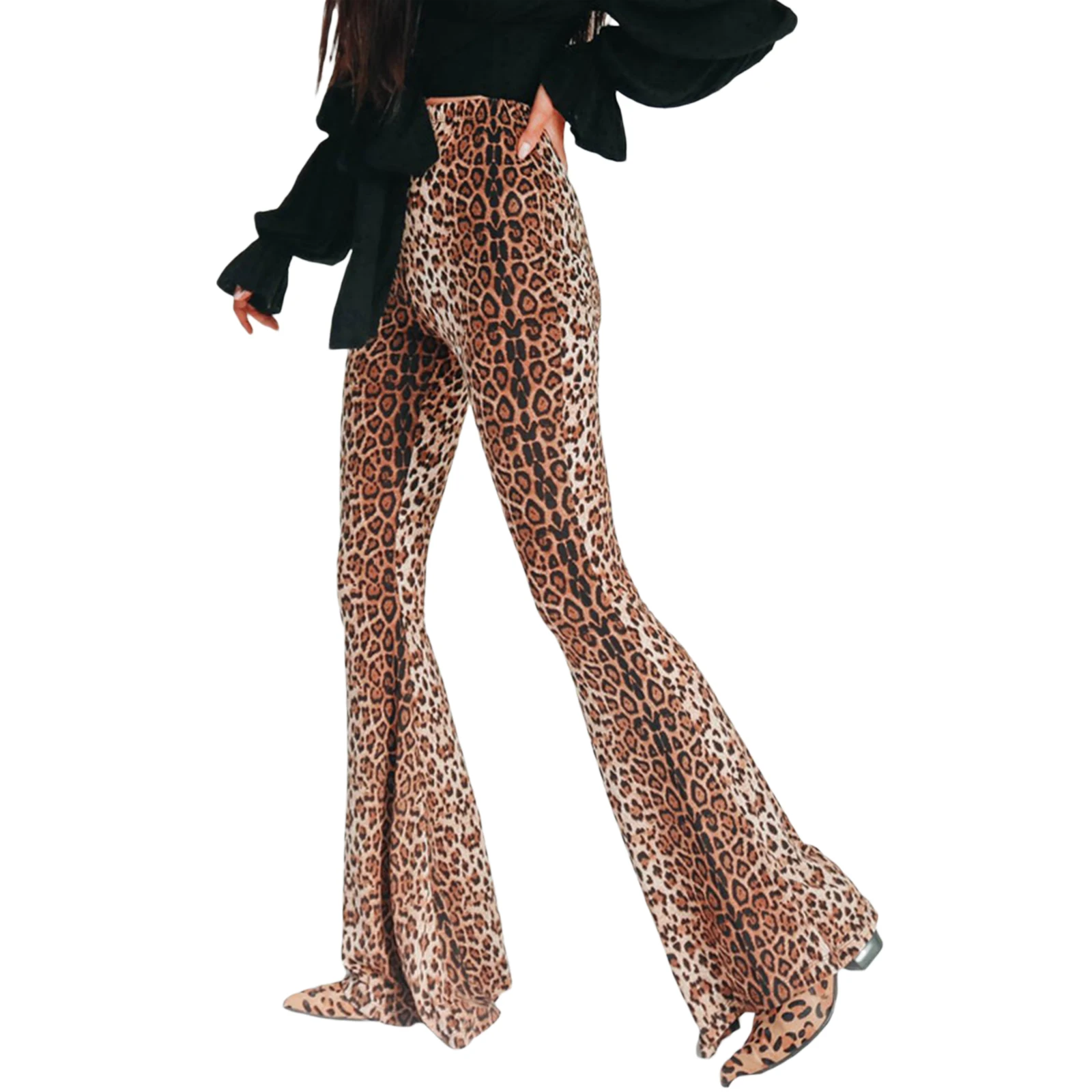 

2022 Newest Arrival Women Fashion Bell Bottoms Stylish Animal Pattern Elastic High Waist Skinny Flare Pants