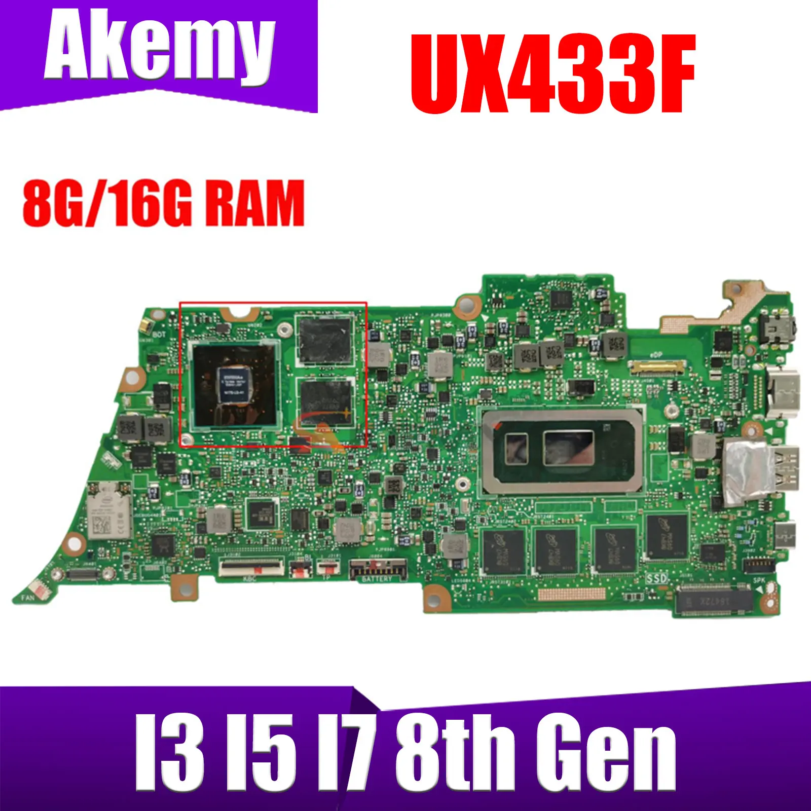 

Материнская плата UX433F для ноутбука ASUS ZenBook 13 UX433FN UX433FA UX433, материнская плата I3 I5 I7 8G/16G-RAM MX150/UMA