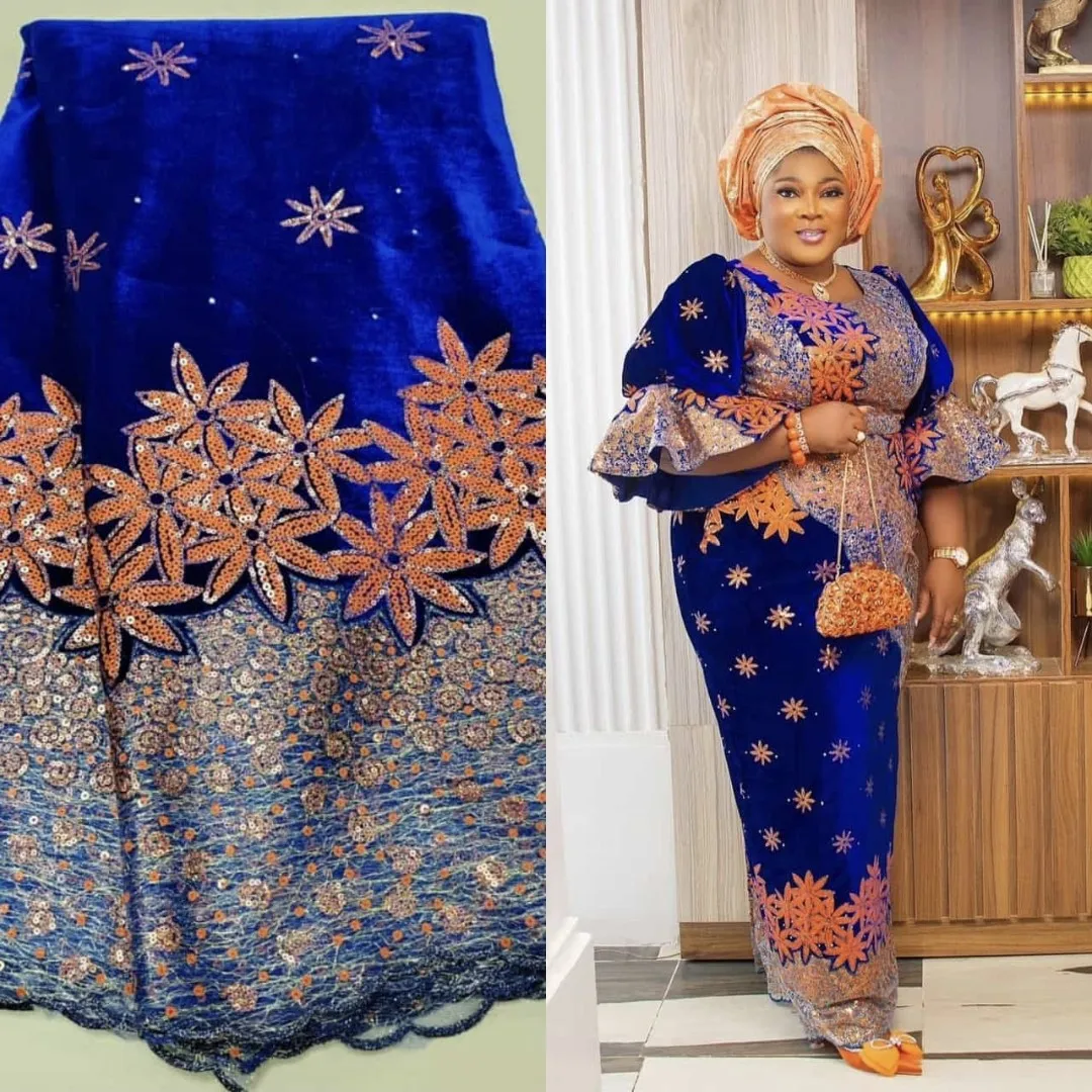 

Hot Sell African Velvet Lace Fabric 5 Yards 2023 High Quality Party Sequin Embroidery Nigerian Mesh Lace Fabric