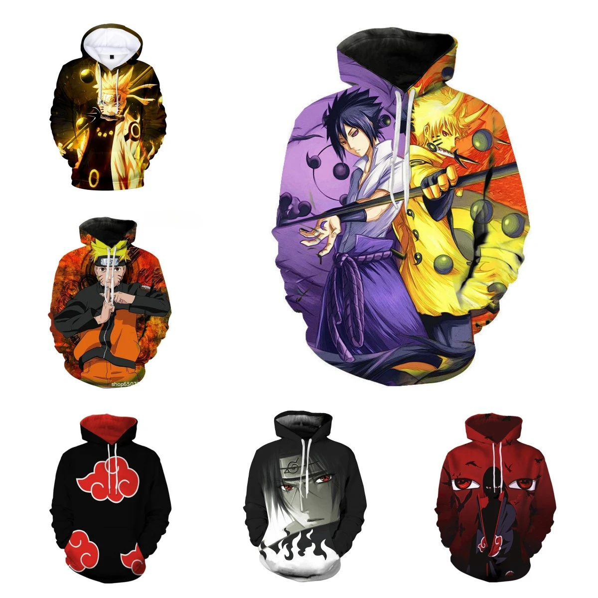 

New Anime Peripheral Naruto Akatsuki Uchiha Itachi Print Hooded Hooded Sweater Jacket Men and Women Children Code