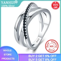 yanhi neo gothic real tibetan silver s925 jewelry baguet row black zircon gemstone engagement wedding rings for women br165