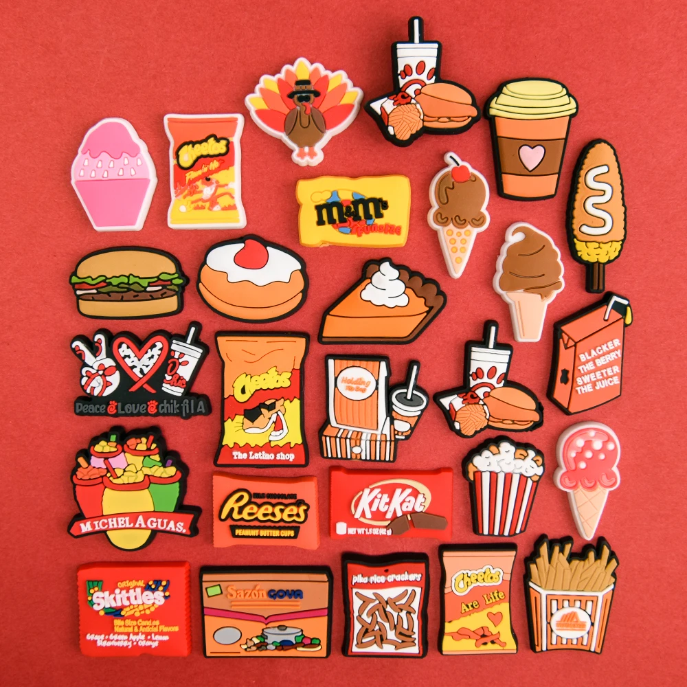 

1 Pcs Candy Hamburger Croc Charms French Fries Drink Garden Sandals Accessor Iesice Cream Shoes Decorations Boys Party Present