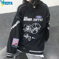 yiciya bomber woman varsity jackte black long sleeve hip hop baseball jacket women winter 2022 streetwear gothic bombers coat