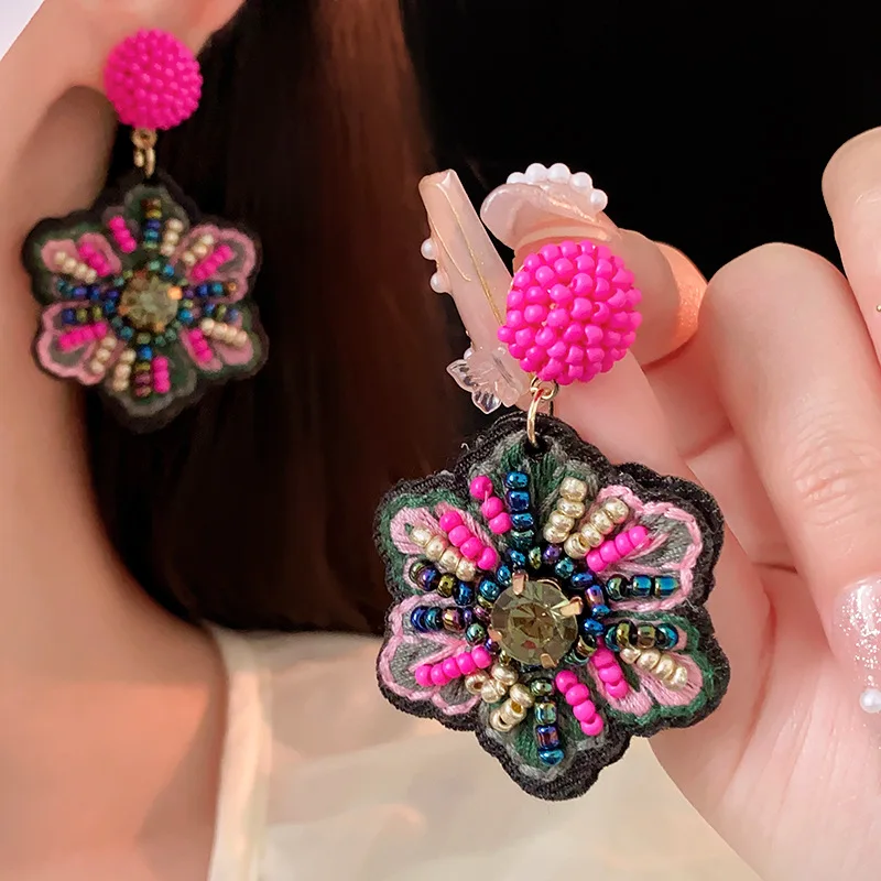 Draweye красочные серьги с бусинами для женщин винтажные корейские модные цветы