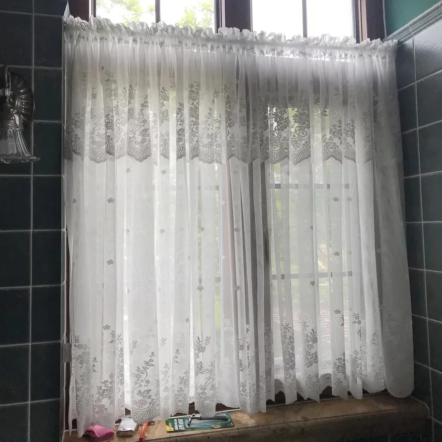 

White Lace Sheer Curtain for Kitchen Window Cabinet Roman Curtain Short Valance Delicate Wave Bottom Elegant Scarves ZH024C