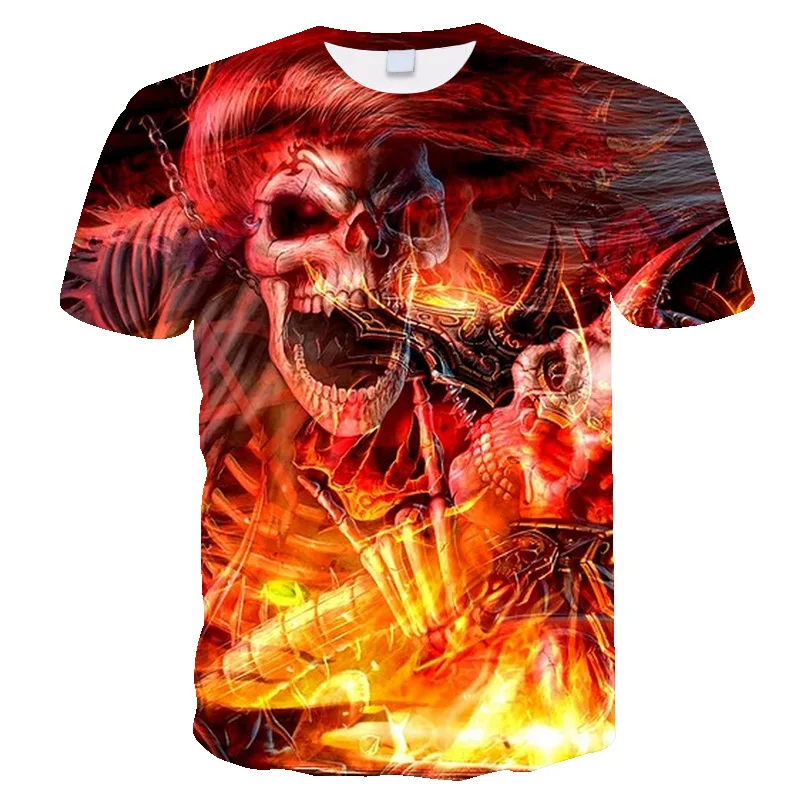 

Vintage 3D Men Skull Rock Roll Style Printed T-shirt Women Summer Fashion Short Sleeve Personality Clothing Commute Tee Tops