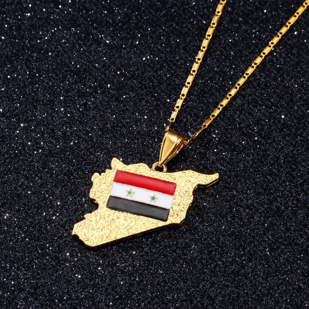 

Syrian Flag Map Necklace Modern Stylish Pendant Necklace Jewelry Hip Hop Oil Dripping Necklace Fashion Enamel Syrians Map Jewely