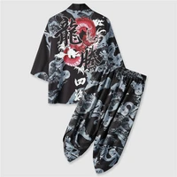 oscn7 casual men random print graphic kimono pants without tee 2022 kimono for men street haori loose taoist robe mens