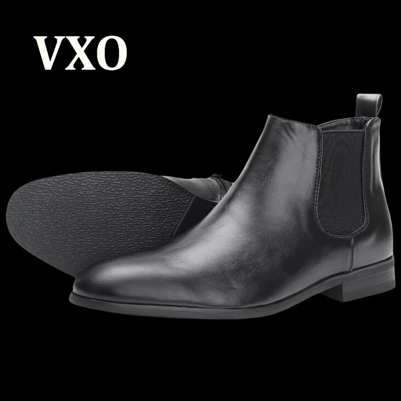 

VXO Men Chelsea Boots Ankle Boots Split Leather Upper Men Boots Classic Wool Lining Zipper Autumn Winter Boots