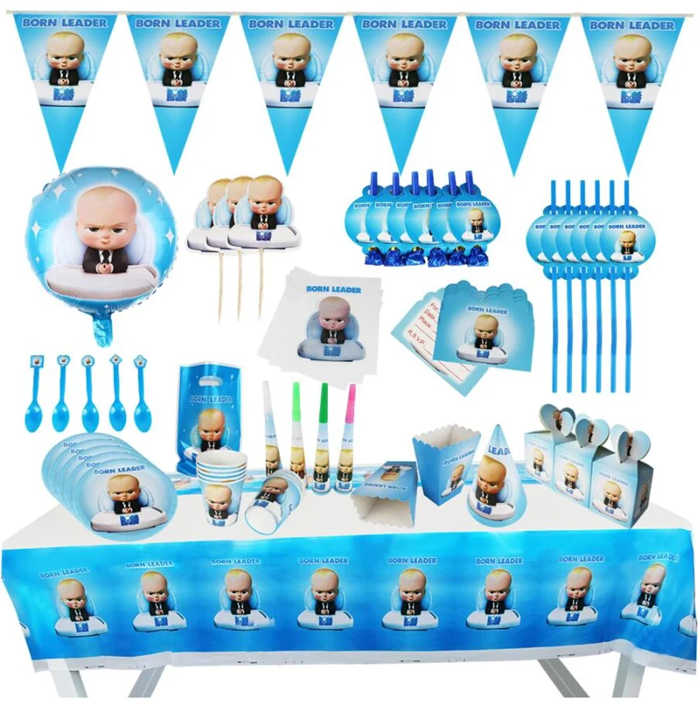 

Cartoon Born Leader Boss Baby Birthday Disposable Tableware Wedding Decoration Tablecloth Plate Cup Baby Shower Decoration Kids