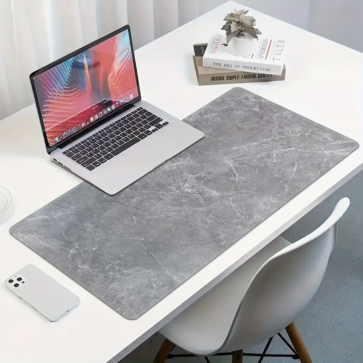 Черный серый мраморный узор большой коврик для мыши геймерская компьютерная