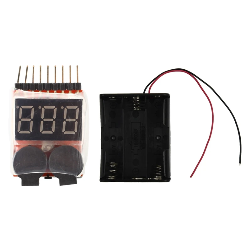 

1S-8S Lipo Battery Low Voltage Tester Monitor Buzzer Alarm Indicator With 3.7 V 18650 X 3 Wire Leads Black Battery Case
