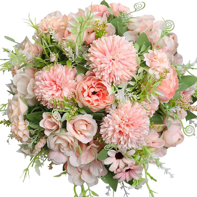 

Wholesale Silk Hydrangea Rose Artificial Flowers Bouquet Peonies Artificial Silk Flower Bouquet For Wedding Bride Centerpieces