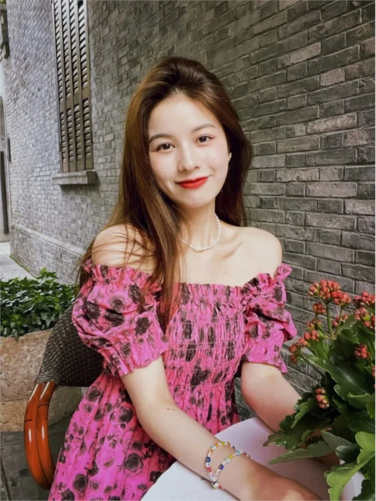 

Chic Female Sweet Elegant Dresses Women A-line High Waist Summer Holiday Beach Dress Short Sleeved Mini Dress Plus Size Dress