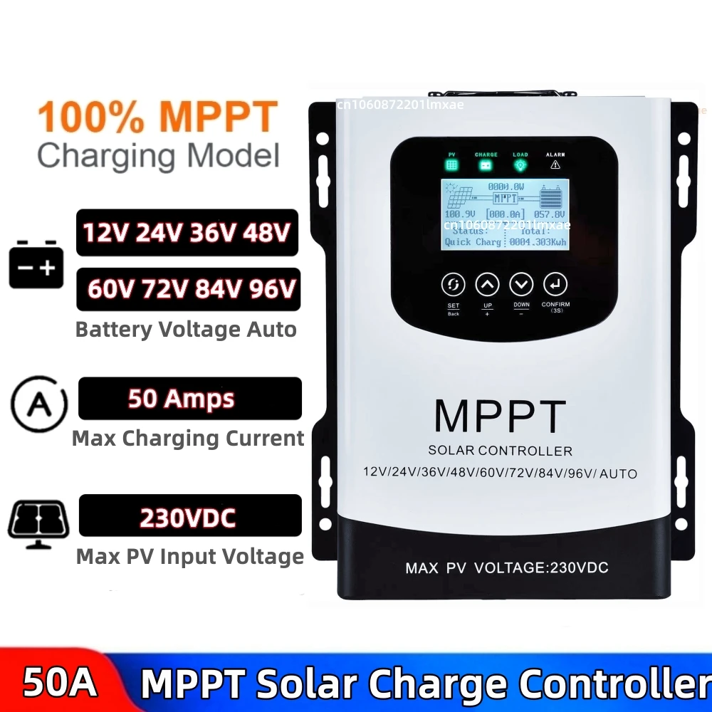 30A 40A 50A MPPT Solar Charge Controller 230VDC Solar Panel Regulator For 12V 24V 48V 60V 72V 96V Lifepo4 Lithium GEL Battery