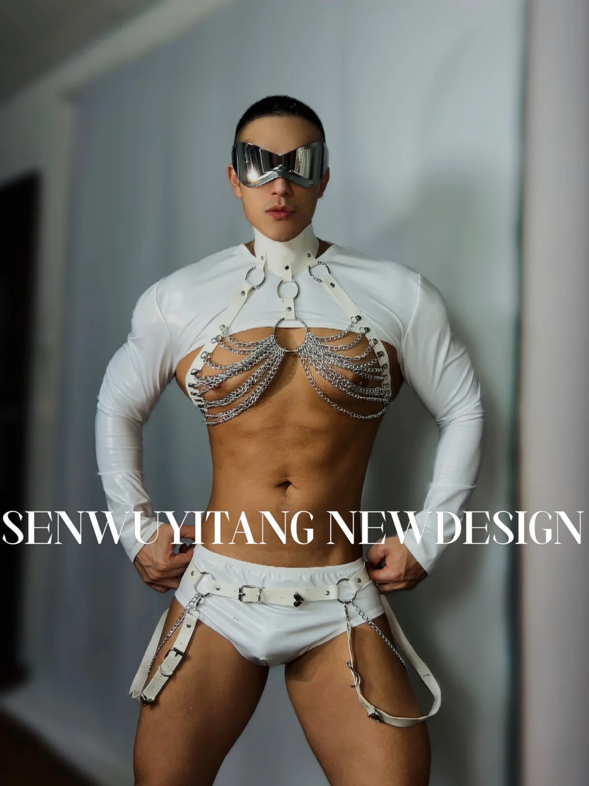 Белый топ шорты с цепочкой сексуальные наряды бар ночной клуб тур DS костюм для