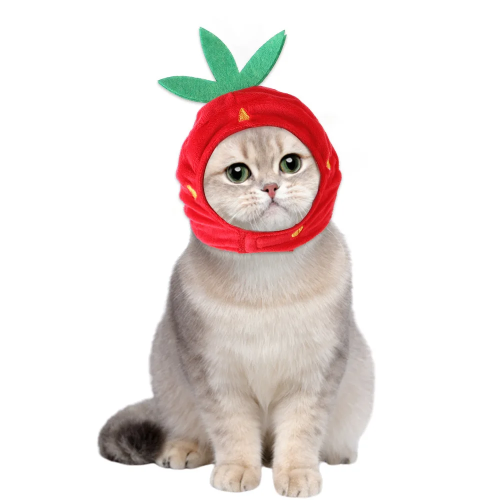 

2022 New One Size Pet Funny Hat Dog Cat Strawberry Hat Green Leaf Big Strawberry Headwear Funny Cat Accessories