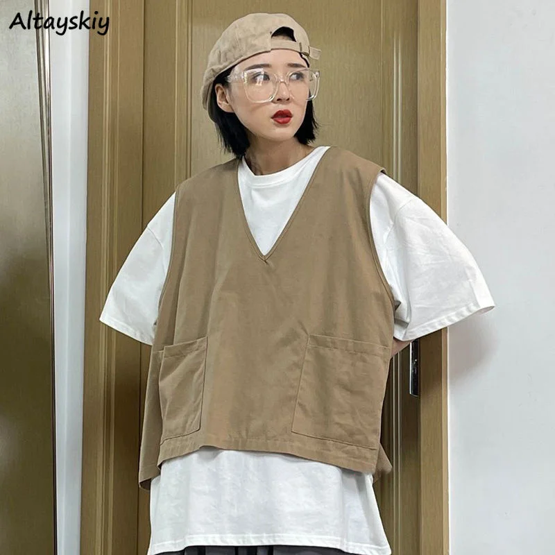 

Майка женская тонкая с V-образным вырезом, крутая уличная одежда в стиле унисекс, уютная универсальная уличная одежда в стиле ольччан для молодых колледжей, Повседневная нежная базовая одежда для подростков, лето