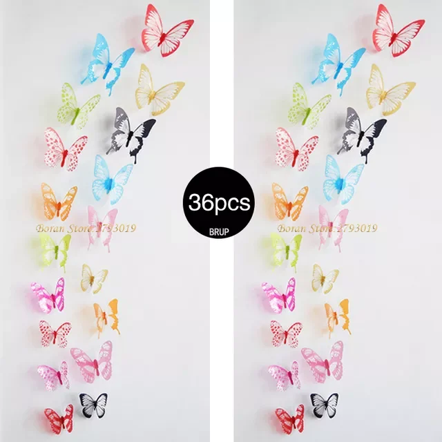 

36pcs 3D Crystal Wall Stickers New Year Christmas Home Decor Creative Butterflies With Diamond Party Decoration