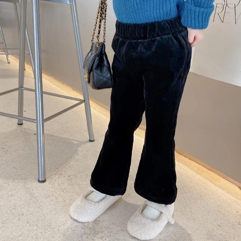 Ребристые штаны для маленьких девочек теплые флисовые малышей детская одежда с