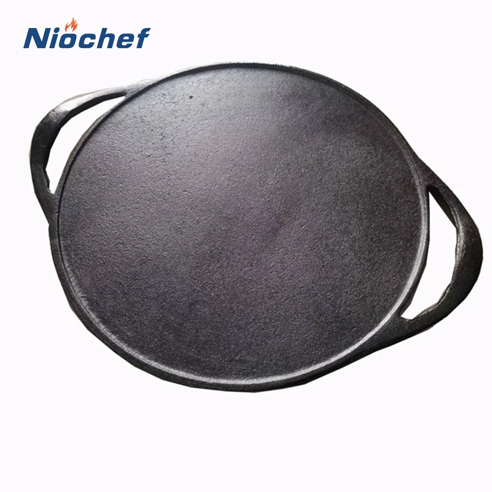 

34CM Cast Iron Double Curved Ear Handle Flat Plate Baking Pans Uncoated Thickened Gas Induction Cooker Universal Cooking Tools