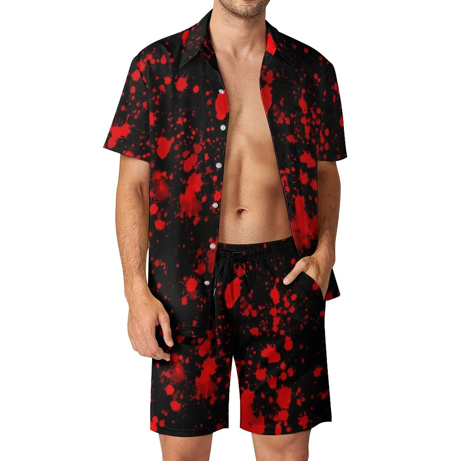 

Red Paint Splash Men Sets Abstract Art Casual Shorts Beachwear Shirt Set Hawaii Graphic Suit Short-Sleeve Oversized Clothes