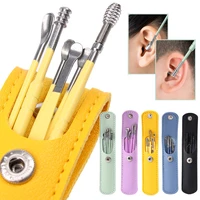 stainless steel ear cleaner set with storage sleeve ear scoop earpick curette spring earwax removal kit portable cleaning tools