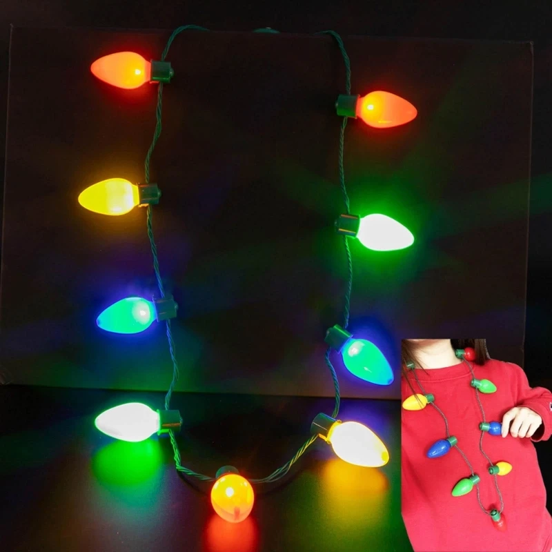 

6pcs Christmas Light Up LED 9 Bulbs Necklace Holiday Accessories Party