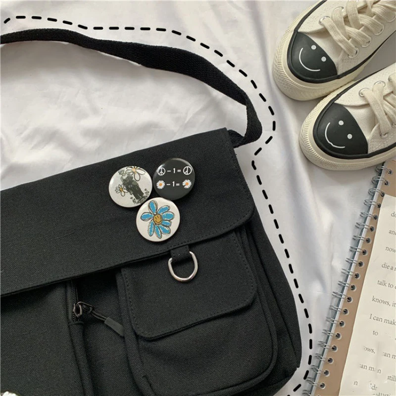 2022 New Retro Canvas Bag Men and Women Messenger Bags Style Crescent Chain Underarm Shoulder Bags High Quality Square Solid DIY