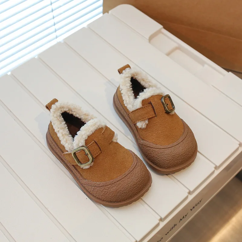 

2023 Children's Cotton Shoes Furry Warm Kids Flat Shoes Winter Fashion Versatile Korean Style Girls Causal Plush Shoes Hook Loop