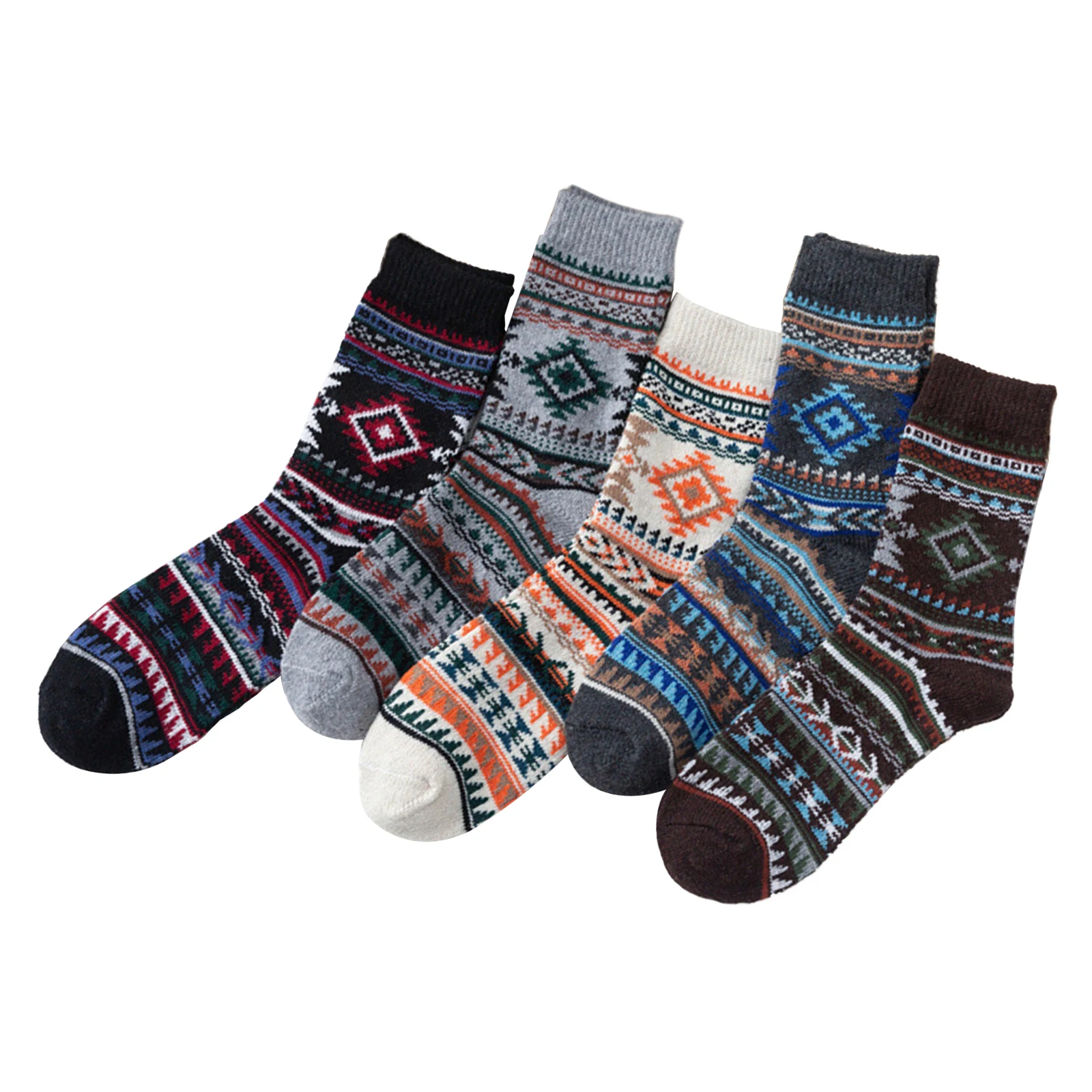 

Retro Mens Dress Socks Warm Knitted Heavy Duty Soft 5 Pairs