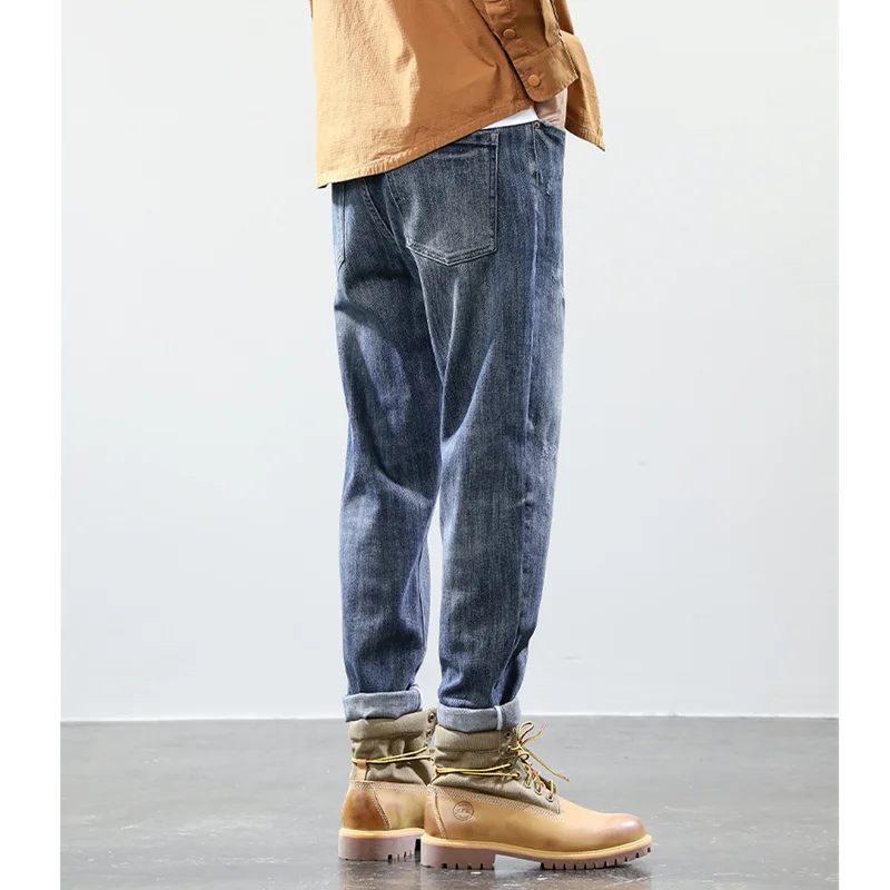 Streetwear Men 2022 New Style Pattern Large Jeans Loose Recreational Straight Cylinder Blue Temperament Trousers Autumn Female