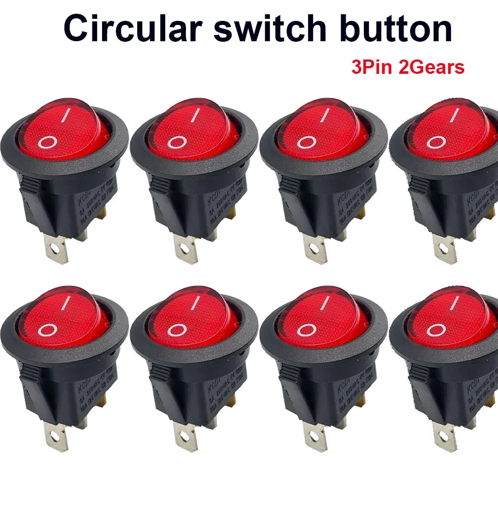 

10 шт., круглый переключатель, кнопка, 3 контакта, 2 шестерни, красный, черный, корабельный переключатель KCD1-105, небольшой выключатель питания 20 мм, 15 мм